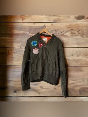 Papaya Lightweight Bomber Jacket with Patches & Pockets